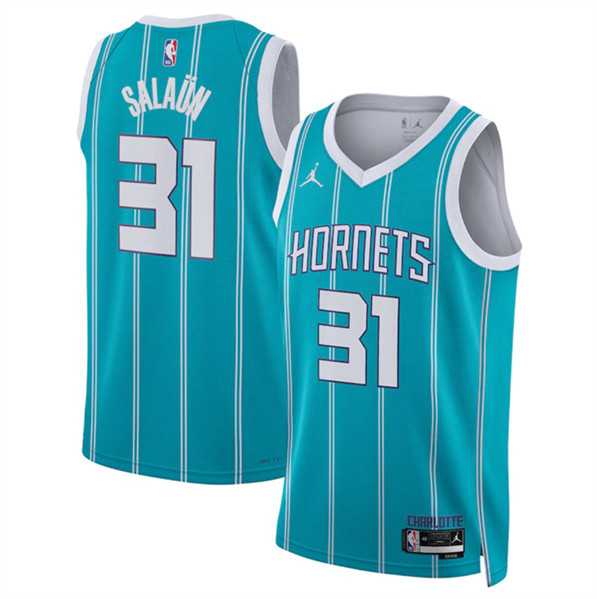 Men%27s Charlotte Hornets #31 Tidjane Salaun Teal 2024 Draft Icon Edition Stitched Basketball Jersey Dzhi->chicago bulls->NBA Jersey